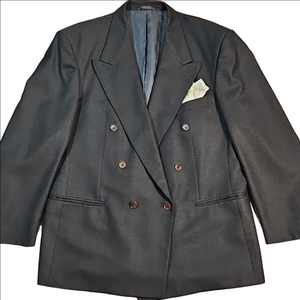 Datti Italy Wool Brown & Black Houndstooth Double Breasted Blazer Jacket 44R